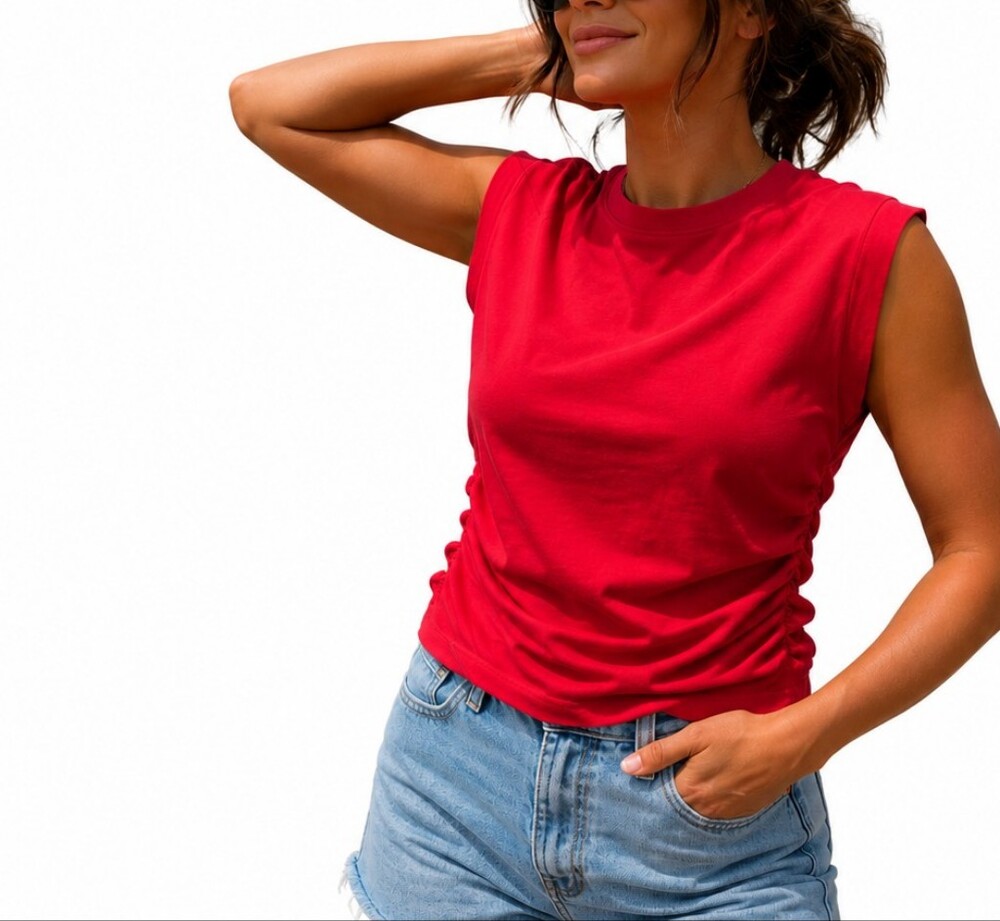 💚 (3 For $25) Maeve ($88) by Anthropologie Ruched Side Sleeveless Tank Top Red